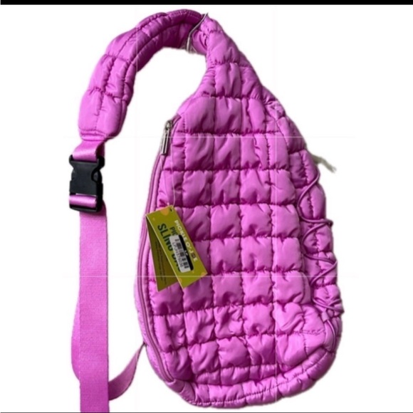 Pickle O' Joe Handbags - Pickle O Joe Quilted Sling Bag Purple Zip Pockets Lightweight Adjustable NWT